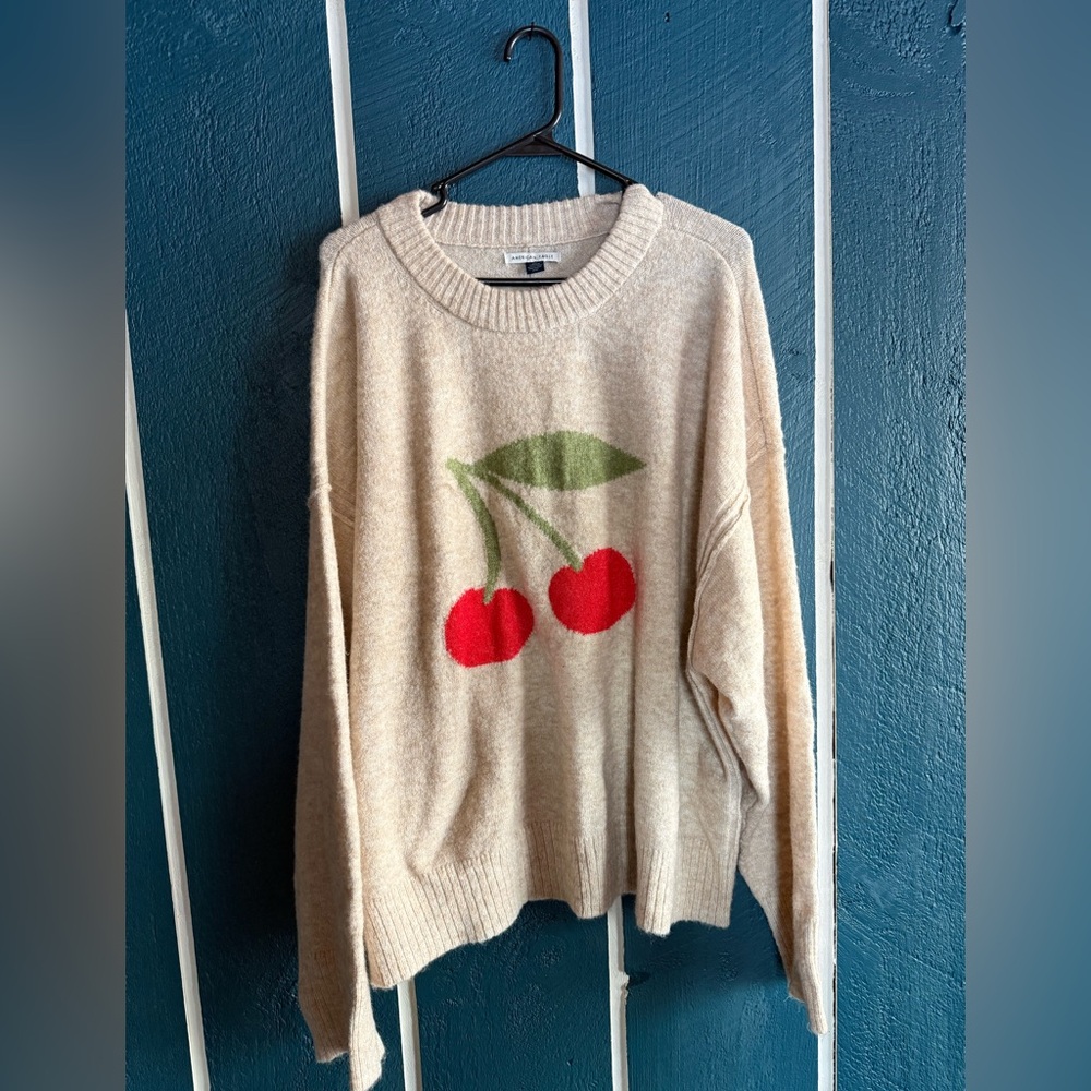 American Eagle Outfitters Beige Sweater with Cherry Design